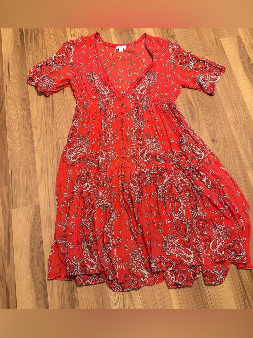 Sundance Red Paisley Tiered Midi Dress